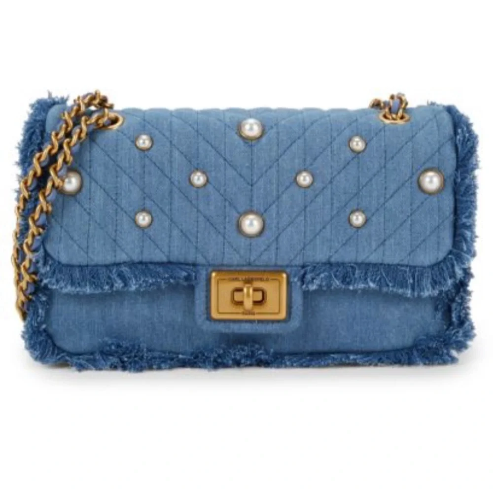 KARL LAGERFELD Medium Argyness Quilted Denim Convertible Shoulder Handbag--NEW